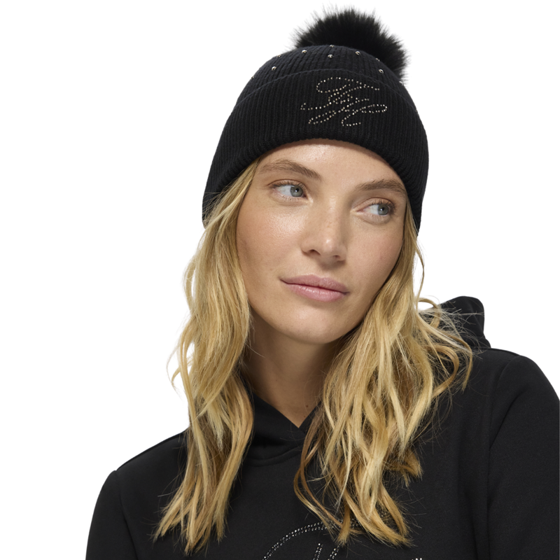 Tommy Equestrian Daly Women Rhinestone Pom Pom Beanie Black