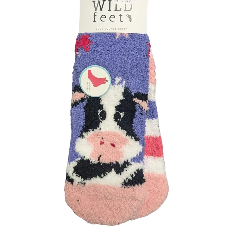 WildFeet Ladies Fluffy Socks - Cow With Stars UK4-8