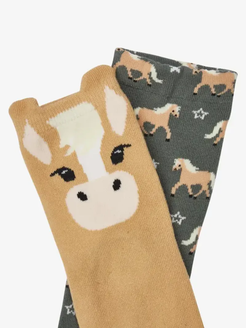 LeMieux Mini Cotton Character Socks Haflinger 2 Pack Rosemary-1