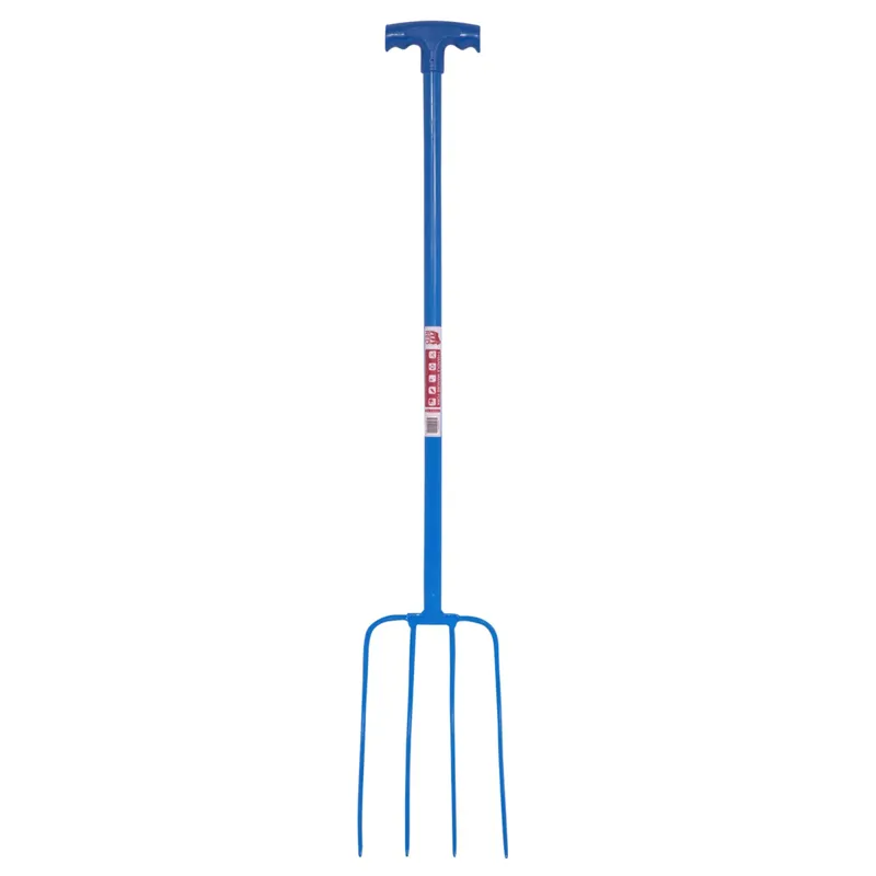Red Gorilla 4 Prong T-Handle Manure Fork in Blue