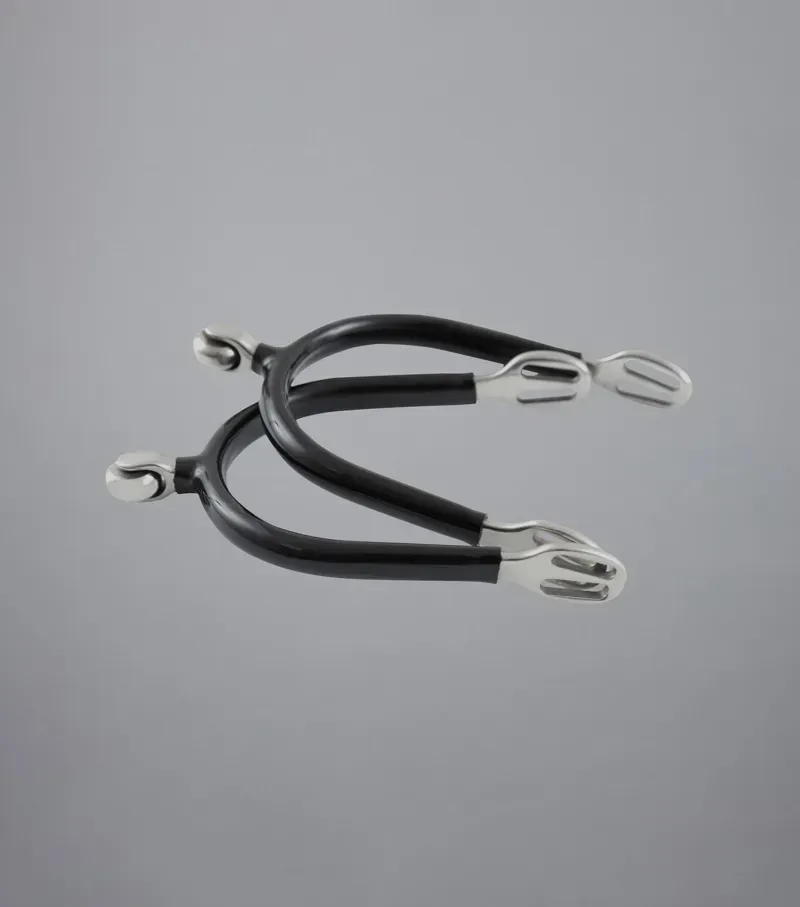 Premier Equine Rubber Covered Roller Ball Spurs Black Silver