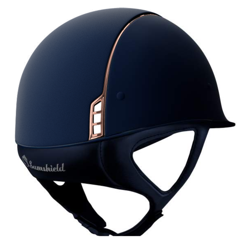 Samshield Shadowmatt Blue Riding Hat Shell With Rose Gold Crystal Fabric Blason-1