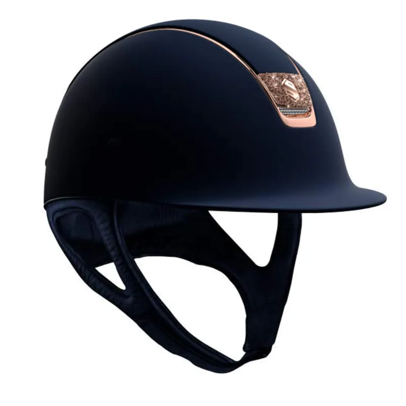 Samshield Shadowmatt Blue Riding Hat Shell With Rose Gold Crystal Fabric Blason
