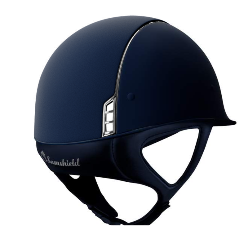 Samshield Shadowmatt Blue Riding Hat Shell With Silver Crystal Fabric Blason-1