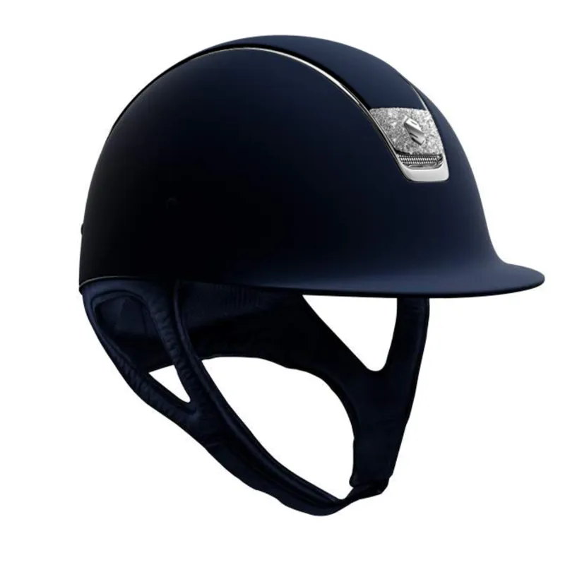 Samshield Shadowmatt Blue Riding Hat Shell With Silver Crystal Fabric Blason