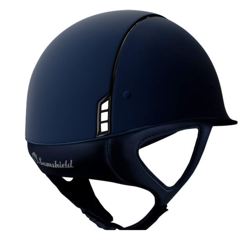Samshield Shadowmatt Blue Riding Hat Shell With Black Chrome Trim / Crystal Fabric Summer Nights Blazon-1