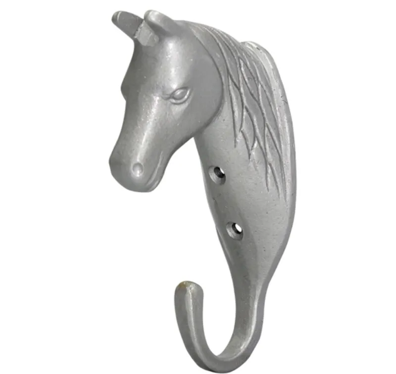 Perry Equestrian Horse Head Single Stable/Wall Hook in Silver