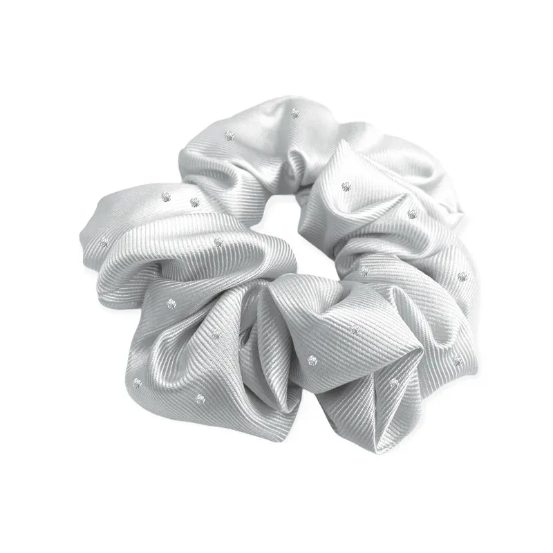 Equetech Pin Spot Hair Scrunchie in White/Metallic Silver 