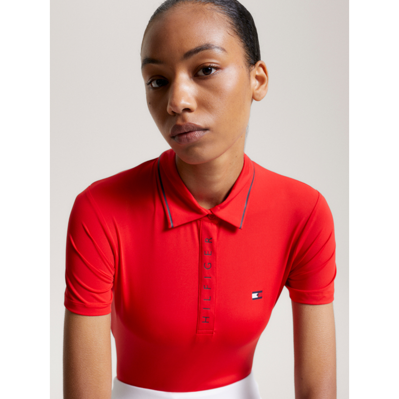 Tommy Equestrian Women's Harlem Short Sleeve Logo Polo Shirt  Fierce Red-1